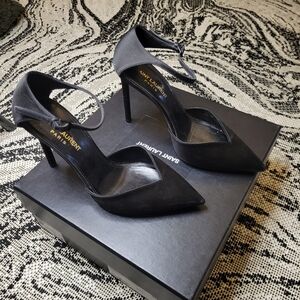 *SOLD* Saint Laurent Black D'Orsay Pointed-Toe Ankle-Strap Pumps